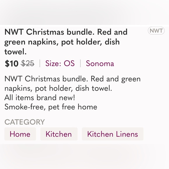 NWT Christmas bundle -dish towel, red and green napkins, pot holder - Picture 7 of 7